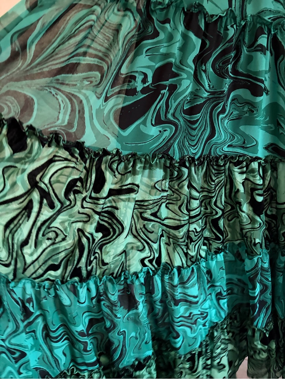 MISA LOS ANGELES Aydenis Teared Green Marble Print Long Sleeve Dress - Picture 11 of 15